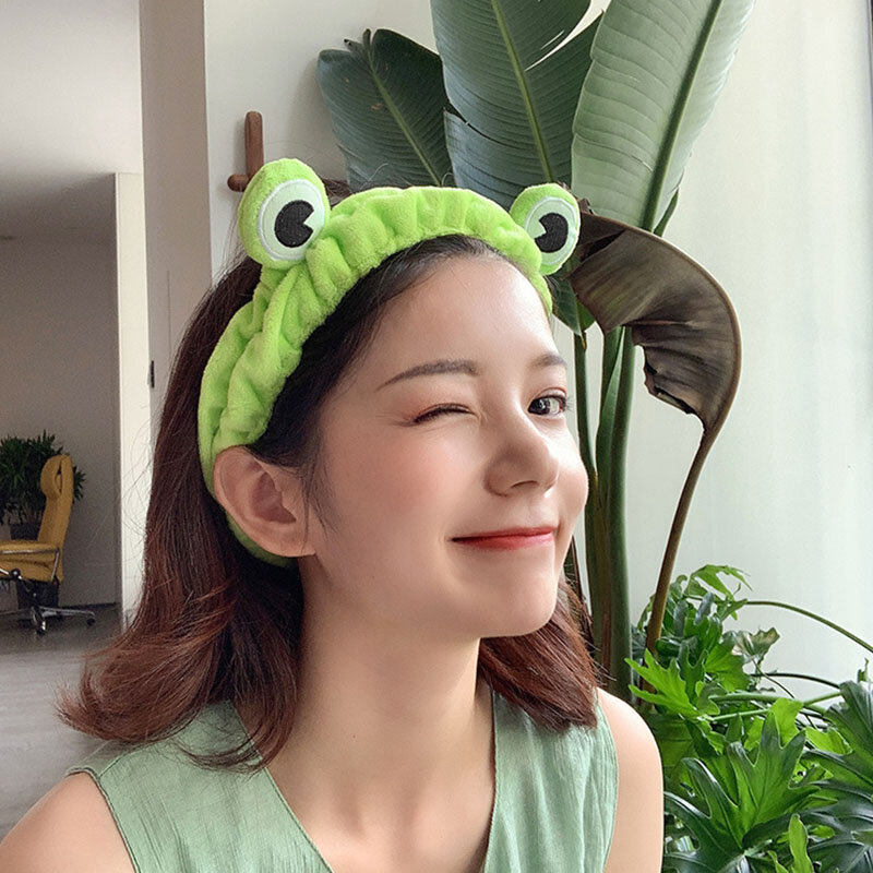 2 pezzi Green Frog Big Eyes Hairband Hairband simpatico cartone animato elastico a banda larga accessori per capelli per capelli