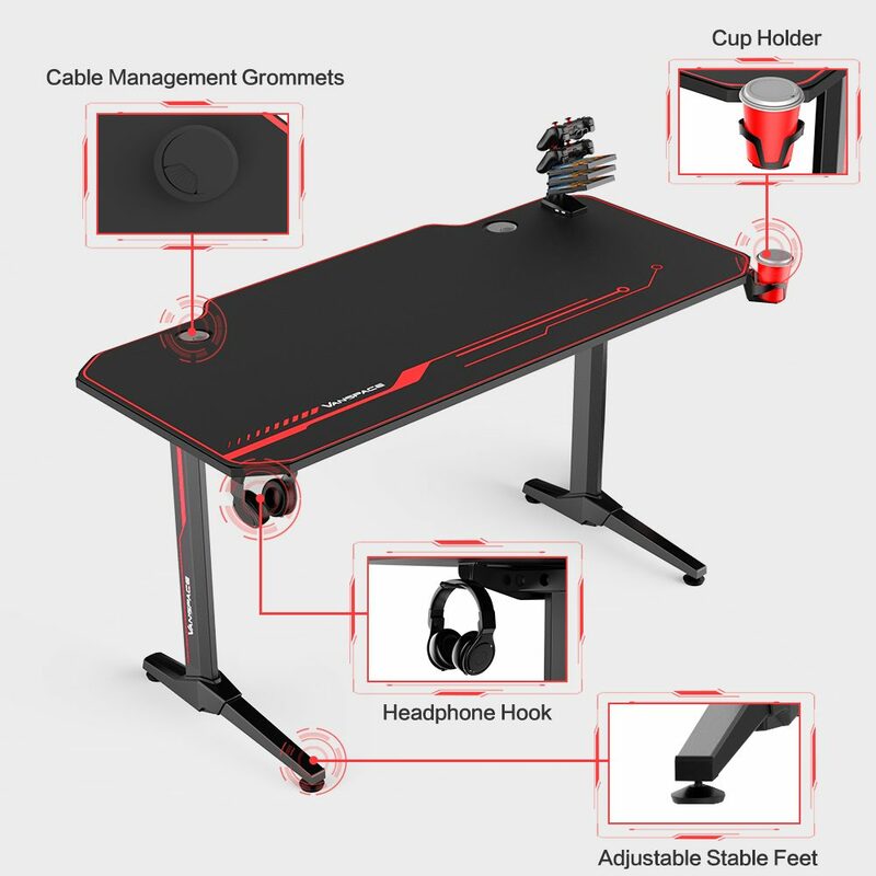 55 Cal ergonomiczna do gier biurko E-sportowe stolik pod komputer z podkładka pod mysz podkładka pod mysz dla graczy stoły Pro stacja robocza z do hier z USB uchwyt stojak na