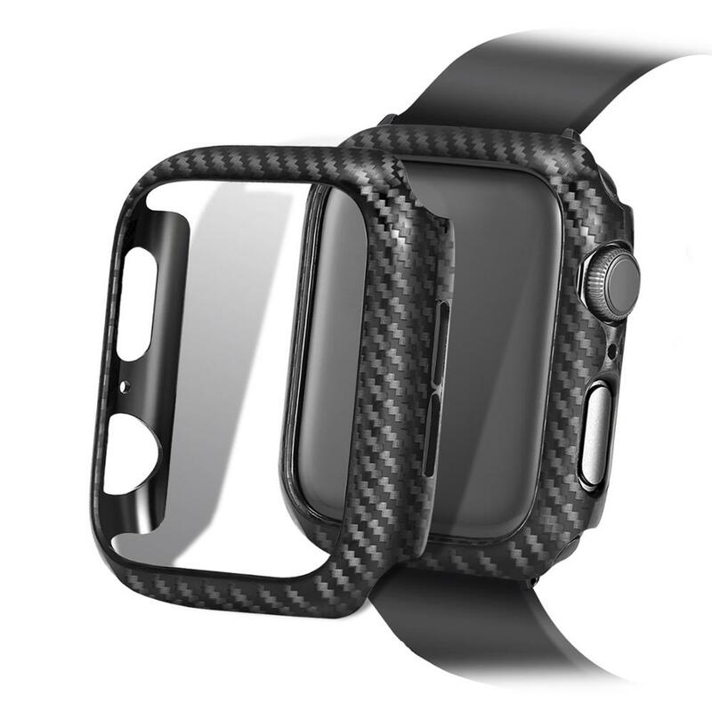 Caso protetor de tela de fibra de carbono para apple watch 42/38/40/44mm compatível para iwatch série 5/4/3/2/1 capas de pára-choques de proteção