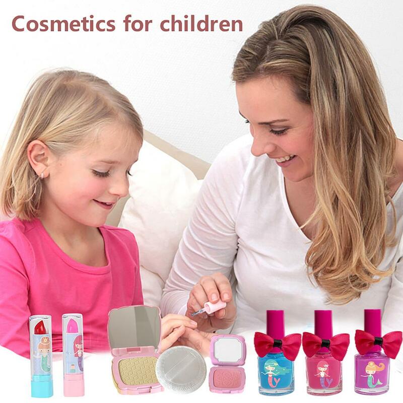 Набор для макияжа для девочек, настоящие детские косметические игрушки с косметичкой, моющийся набор игрушек для макияжа для детей, подарок...