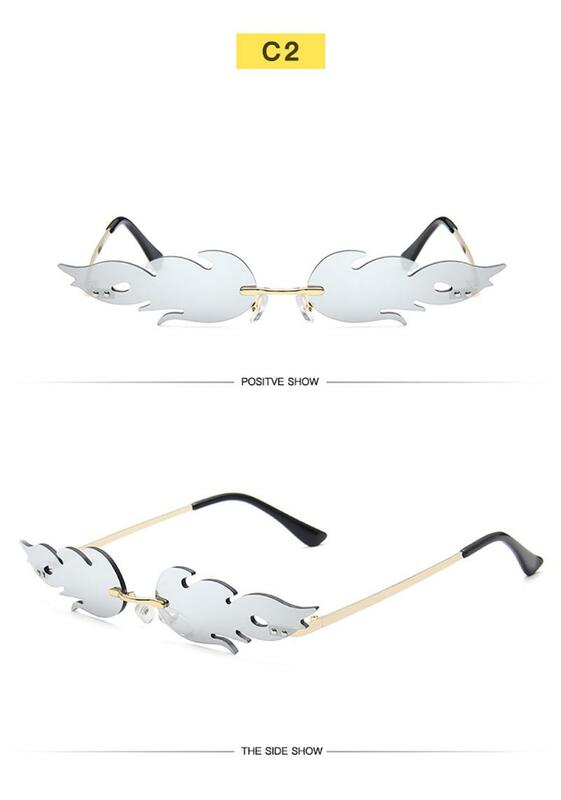 2020 NEW Fashion Cycling Fire Flame Sunglasses Women Men Rimless Sunglasses  Women Mirror Rectangle Vintage Sun Glasses UV400