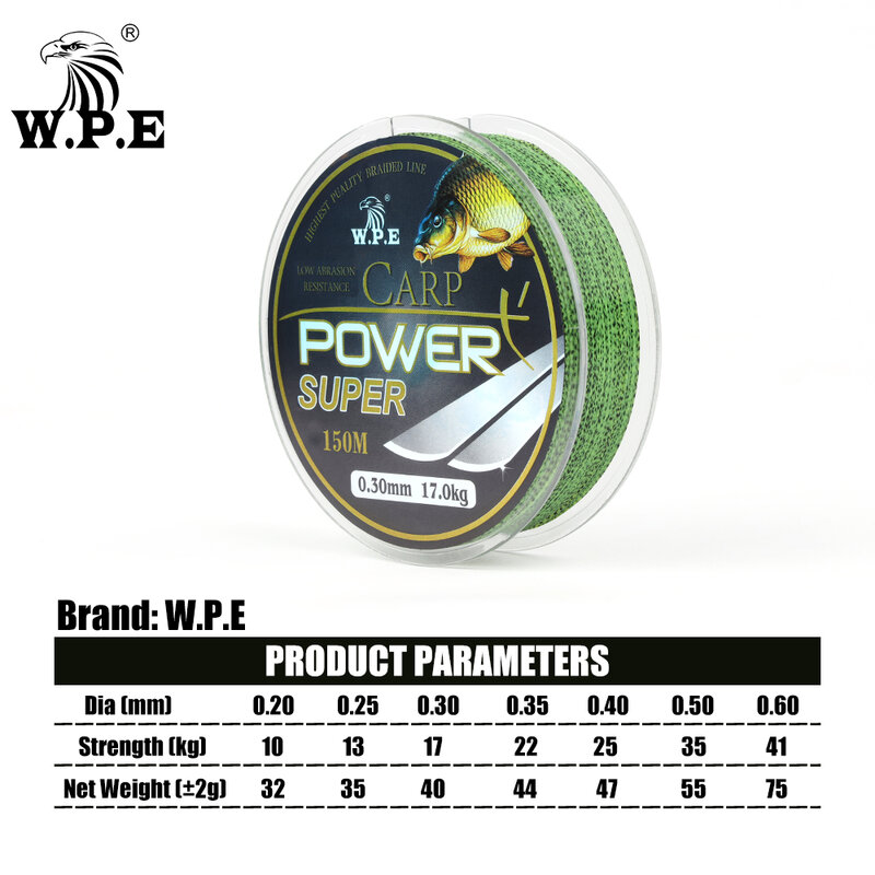 W.P.E – ligne de pêche Super puissante à revêtement fluorocarbone, ligne coulante rapide, Double couleur, carpe, 0.2mm-0.60mm, 10-41KG