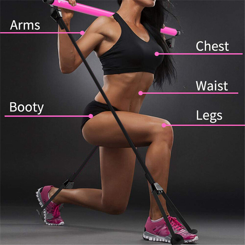Resistance bands with Pilates Stick Bar Portable Fitness Pilates Stick Crossfit Bodybuilding Yoga Elastic Band Exercise Workout