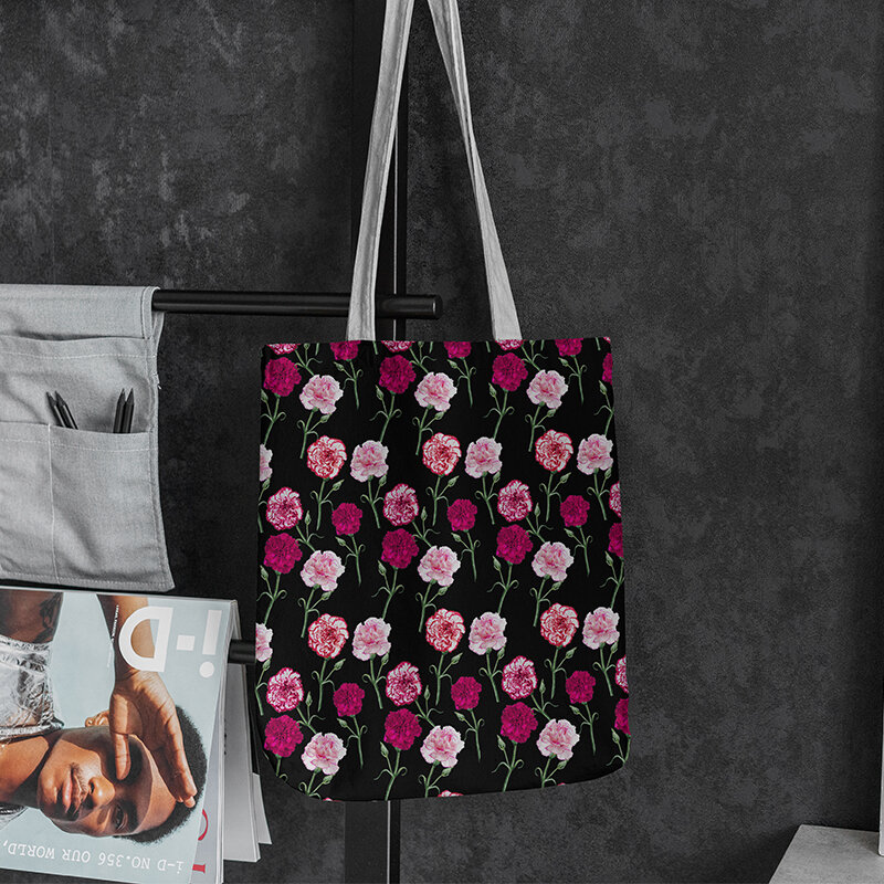 Bolsa feminina casual padrão floral, bolsa de ombro de lona reutilizável eco