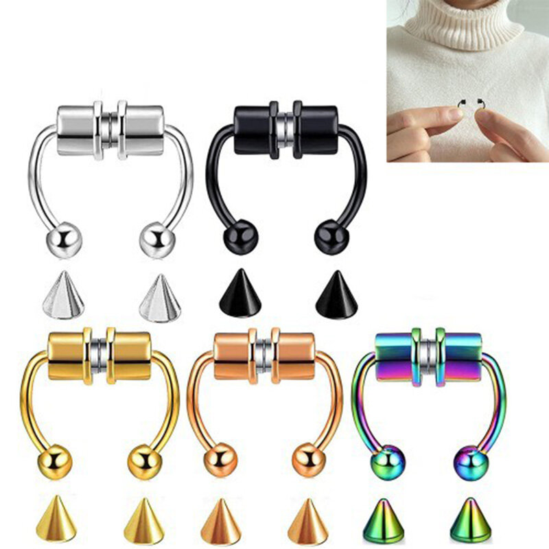 2021 Fake Piercing Nose Ring Non Pierced Magnet Septum Hoop Horseshoe Magnetic Nose Ring Ear Clip Piercing Jewelry