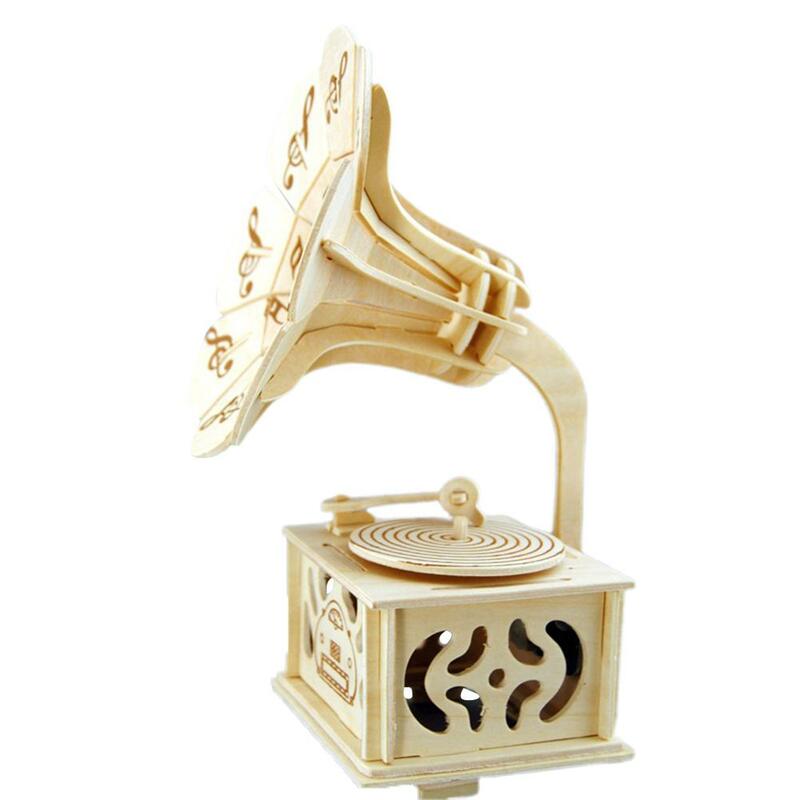 Kuulee DIY Caixa de Música Caixa de Música de Gramofone Fonógrafo Manual Criativo Diy Brinquedo Montado Caixa de Música Fonógrafo