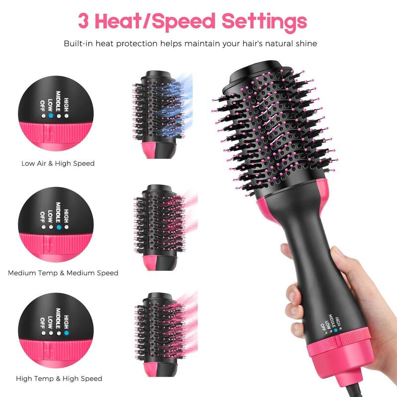 Um passo secador de cabelo elétrico escova de ar quente multifuncional negativo secador de escova gerador íon negativo alisador cabelo curler