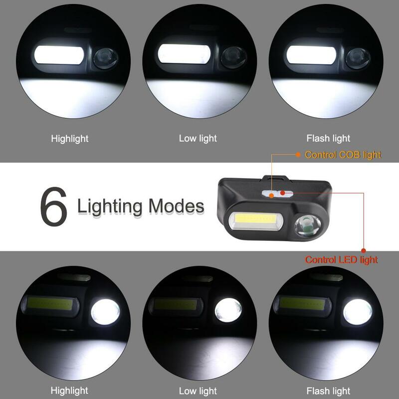 ZHIYU – Mini lampe frontale Portable Q5 + COB, Double interrupteur, 6 Modes, Rechargeable par USB, idéale pour le Camping, 18650