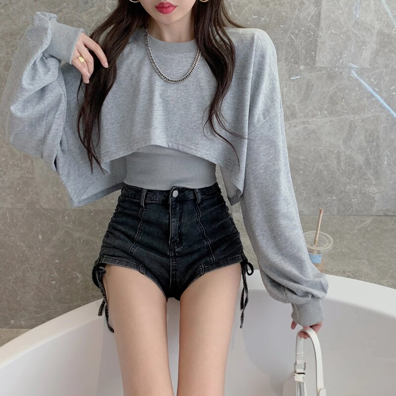 2021 Spring Autumn Women 2 Piece Set Hoodie Sweatshirt Pullover Tube Crop Tops High Waist  Tracksuit Sporty Casual Outfit Sexy