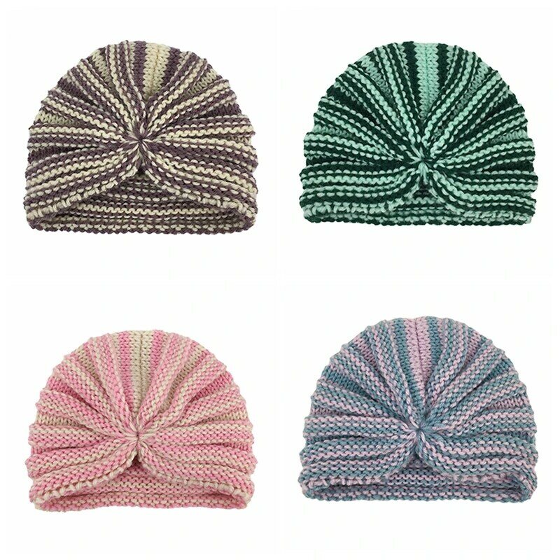 Kleinkind Herbst und Winter Komfortable Warme Strick Hüte Mode Häkeln Gestreiften Infant Caps Baby Headwear Kleidung Dekoration
