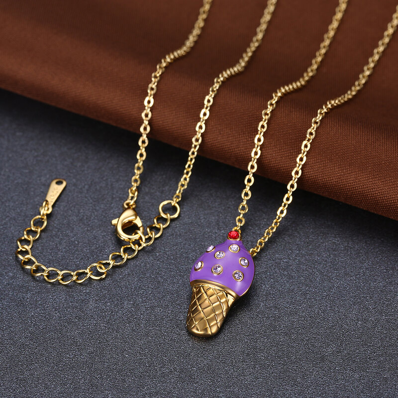 Sweet Cute Ice Cream Pendant Necklaces Women Luxury Rhinestone Fashion Jewelry Accessories Necklace Girls Friendship Best Gift