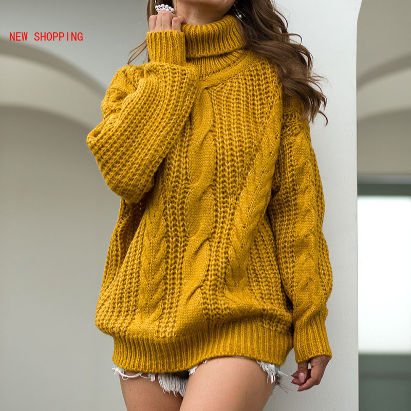 2021 New Women Indie Style Turtleneck Sweater Loose Oversized Elegant Warm Knitted Pullovers Fashion Solid Tops Knitwear Jumper