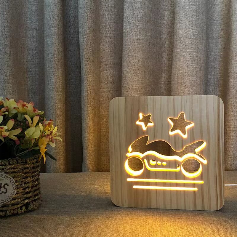 Dropshipping 3D Wooden Led Night Light Bedside Table Night Lamp for Children Kids Room Decor Warm Light  Birthday Christmas Gift