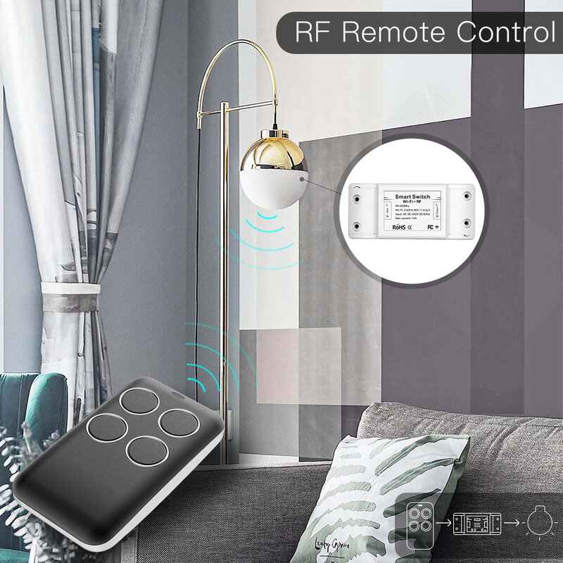 Модуль смарт-выключателя RF433 Wi-Fi RF433, дистанционное управление для автоматизации умного дома, работает с Alexa и Google Home