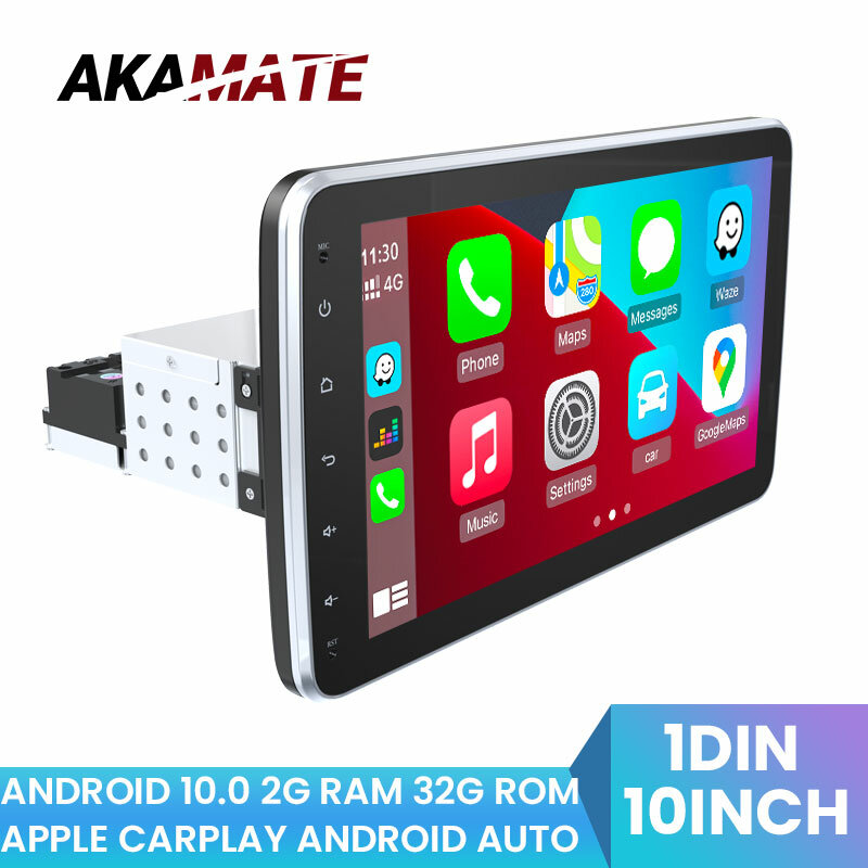 AKAMATE-Radio con GPS para coche, reproductor con Android, 1DIN, Apple Carplay, WIFI, versión 4G, 2 GB de RAM, 32 GB de ROM, 10 pulgadas, Bluetooth, Wifi, FM