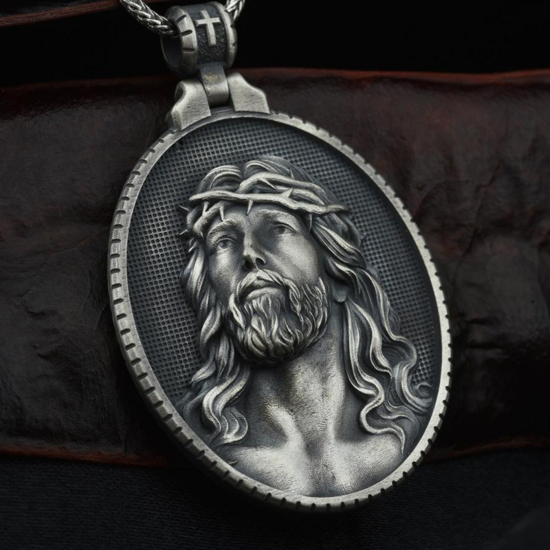 Christ Jesus Pure Tin Pendant Necklace Men's Religious Catholic Necklaces Amulet Vintage Medal Gothic Goth Jewlery Punk Chains