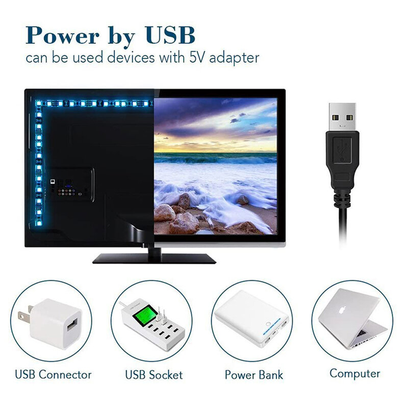 5V Lampu Strip LED Lampu Latar TV RGB SMD 2835 USB SMD HDTV Pita Fleksibel DIY Dekorasi Komputer Kamar Tidur Pita Dioda 1M 3M 5M