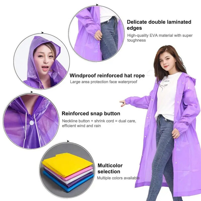 패션 여성 남성 EVA 재사용 비옷 휴대용 야외 여행 레인 코트 방수 캠핑 후드 폰초 플라스틱 비 커버