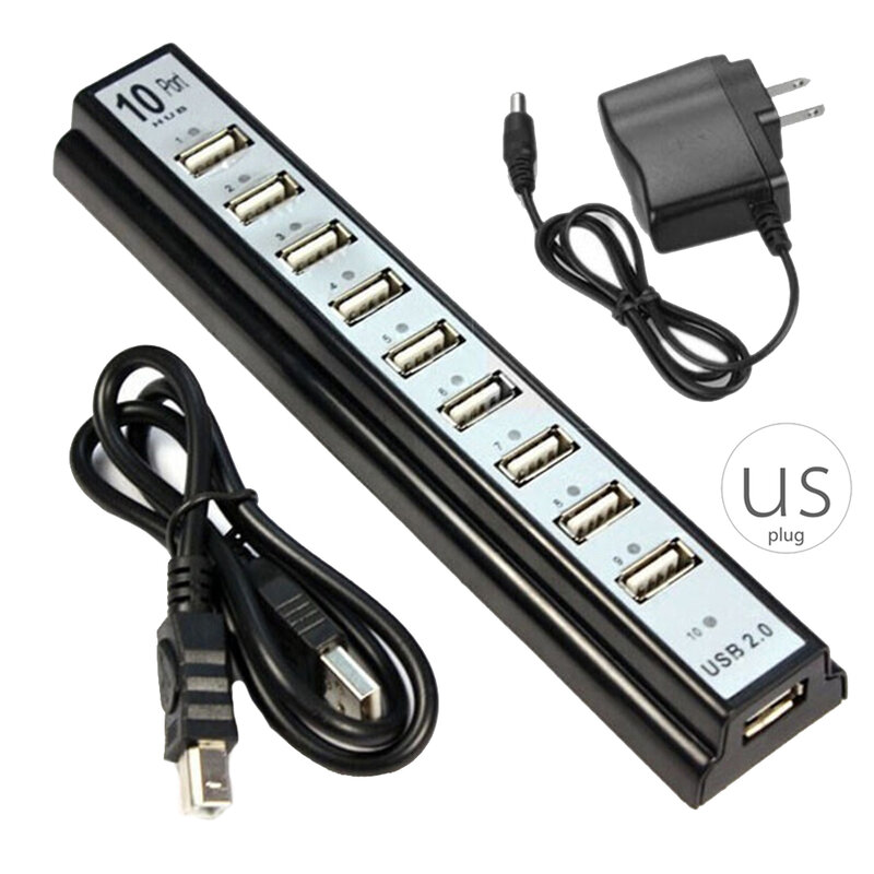 10 Port Keyboard U-disk Mouse USB 2.0 Plastic Splitter Hub Cellphone Charging Cable Adaptor Charger