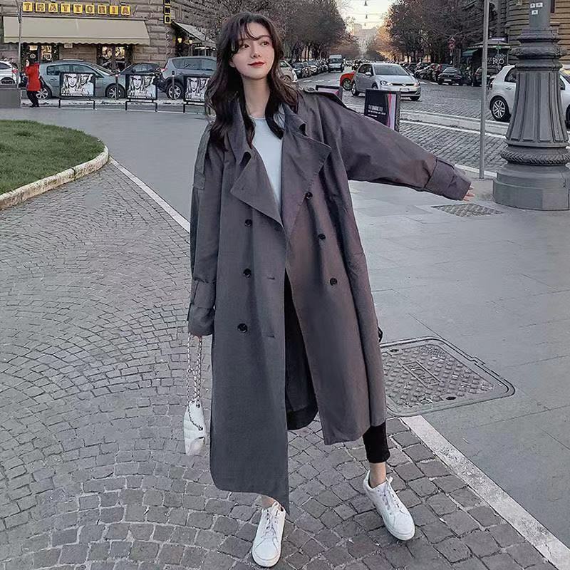 Mulher casaco longo coreano estilo preppy retro versátil blusão casual solto cinza moda casaco oversize 2021 outono