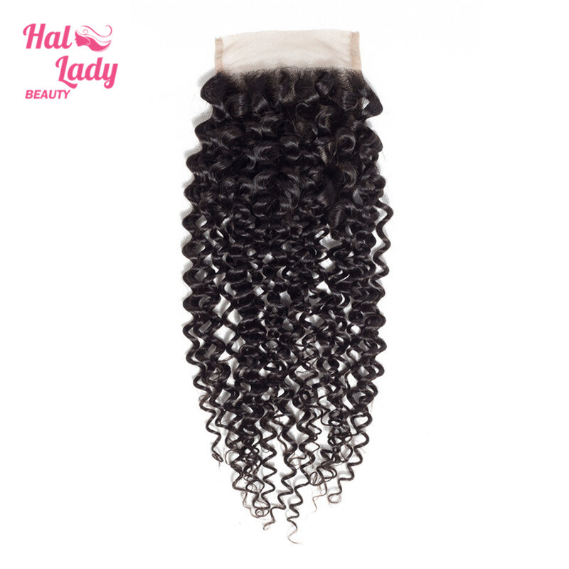 Perruque Lace Closure non-remy brésilienne frisée – Halo Lady, cheveux naturels, 4x4, 18-20 pouces, avec Baby Hair, partie libre