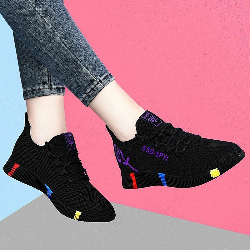 Zapatillas de correr para mujer, zapatos deportivos con plataforma con cordones para exteriores, malla respirable para caminar, trotar, gimnasio, gran oferta, 2020