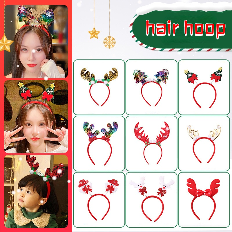 Christmas Hairband Hairpin Santa Hair Accessories Snowman Antler Hair Hoop 2021 Holiday Party Headdress Hair Bands for Women