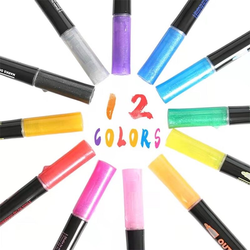 12สีฝันคู่ปากกาOutline MarkerเรืองแสงปากกาปากกาโลหะจังหวะปากกาบัตรอวยพรDIY
