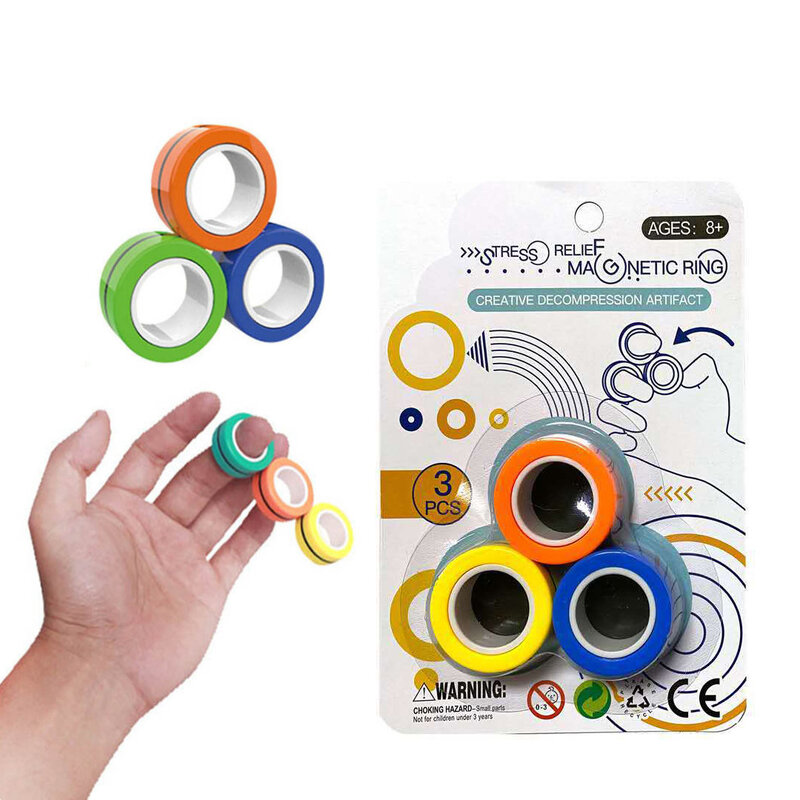 3pcs Magnetic Rings Anti-Stress Magnetic Bracelet Ring Unzip Toy Magic Ring Props Decompression toys Magnetic Bracelet Ring