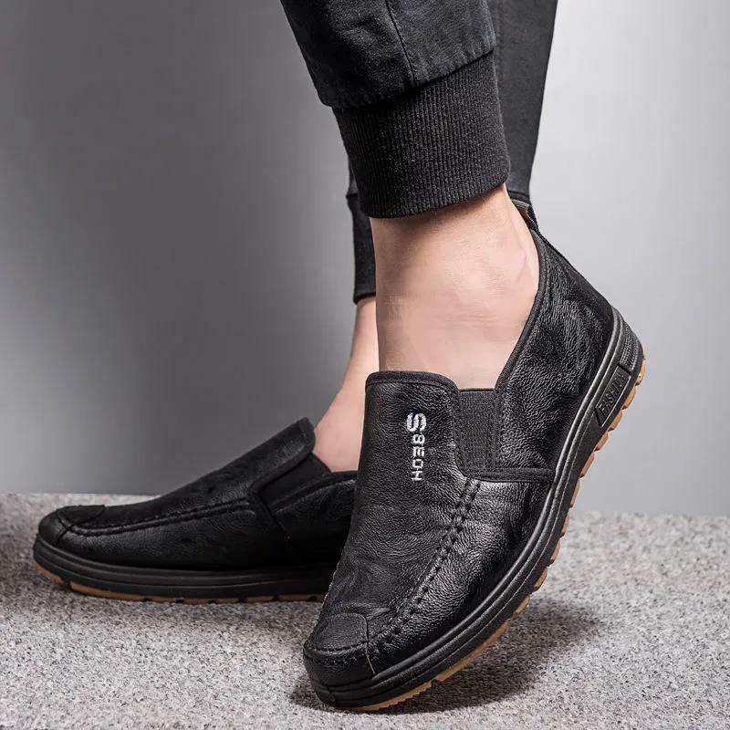 Homens sapatos casuais de couro mocassins moda confortável não-deslizamento mocassins homens preto andando sapatos planos zapatos de hombre sapatos masculinos