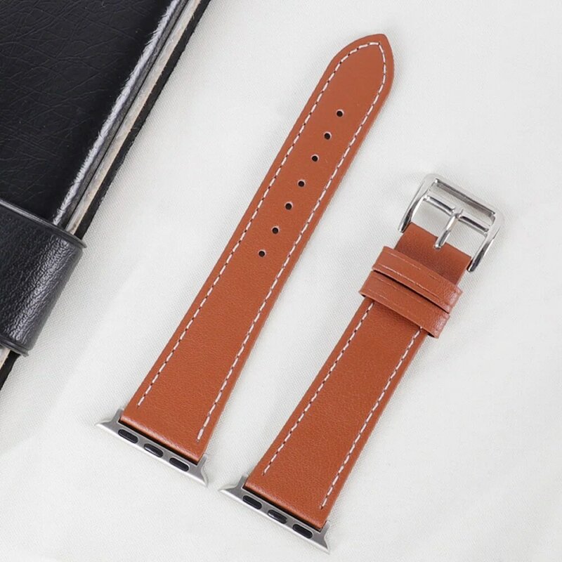 Business Real Leather Loop Bracelet Belt Strap for Apple Watch SE 76543 42MM 38MM 44MM 40MM Strap on Smart iWatch Watchband 45mm