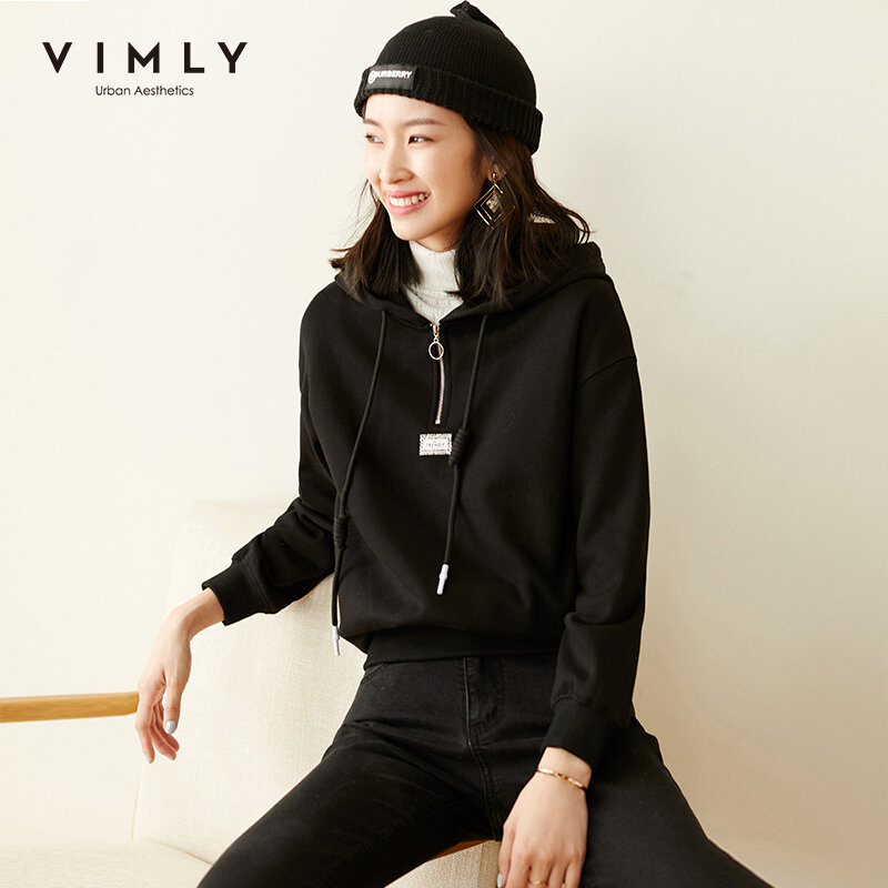 Vimly – sweat-shirt épais à capuche pour femmes, demi-Cardigan imprimé, Design, pull ample, à la mode, F3976, hiver