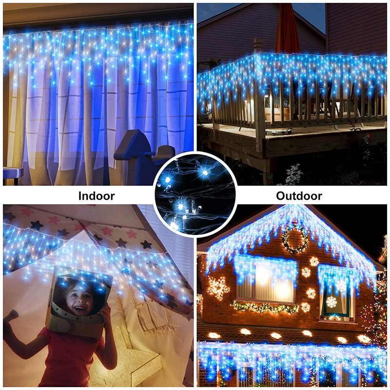 Lampu Es Luar Ruangan Lampu Tali Led Lampu Natal Garland Lampu Peri Plug In Gorden untuk Dekorasi Lampu Liburan Rumah 10M