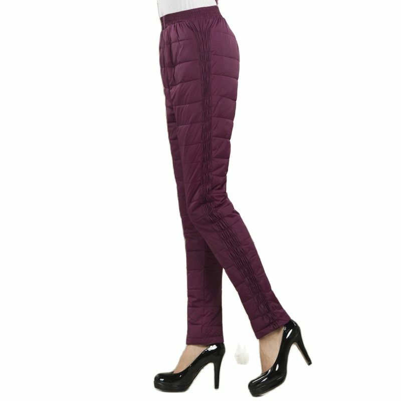Pantalones gruesos de cintura elástica para mujer, calzas rectas de longitud completa, cálidas, 100% abajo, otoño e invierno, gran oferta