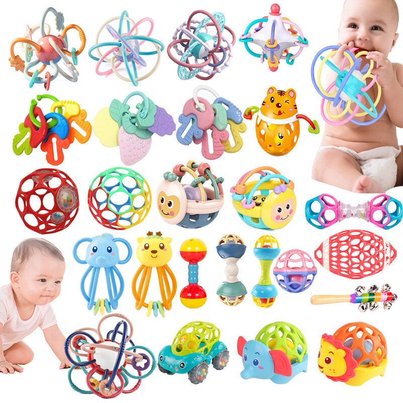 Мячик для новорожденных, мягкие игрушки для прорезывания зубов, пластмассовый Колокольчик для раннего развития, детские игрушки грызунки