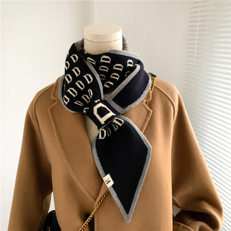 Роскошные толстые галстуки, шарфы, зимний шарф на шею, вязаный женский теплый воротник, шарфы в клетку с буквами, узкий длинный узкий шейный ...