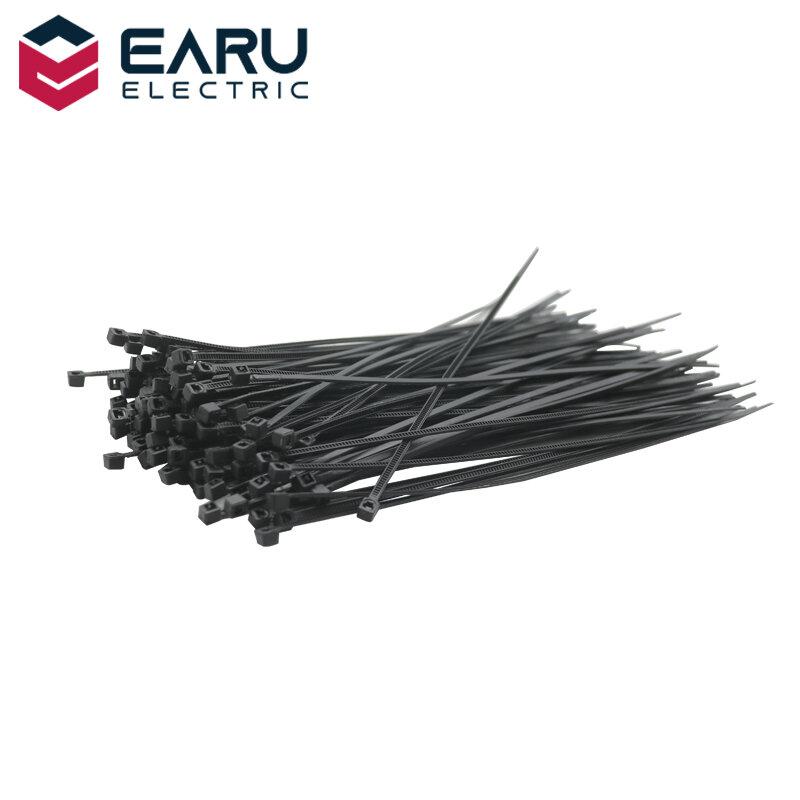 Auto-bloqueio plástico Nylon Cable Tie, anel de fixação, Zip Wraps Strap Set, preto, 5x300, 3X200, 100 pcs