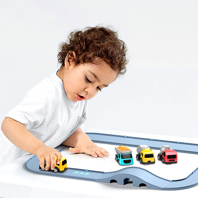 Modelo de coche de carreras de ciudad, juguete educativo de aventura inteligente, vehículo de pista, tren deslizante mecánico, regalos para niños