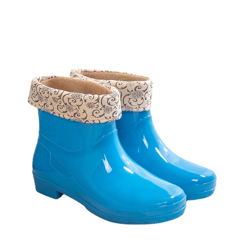 Borracha feminino galochas veludo curto roxo capa de chuva para sapato à prova dwaterproof água pesca inverno cobre chuva bota ll50yx
