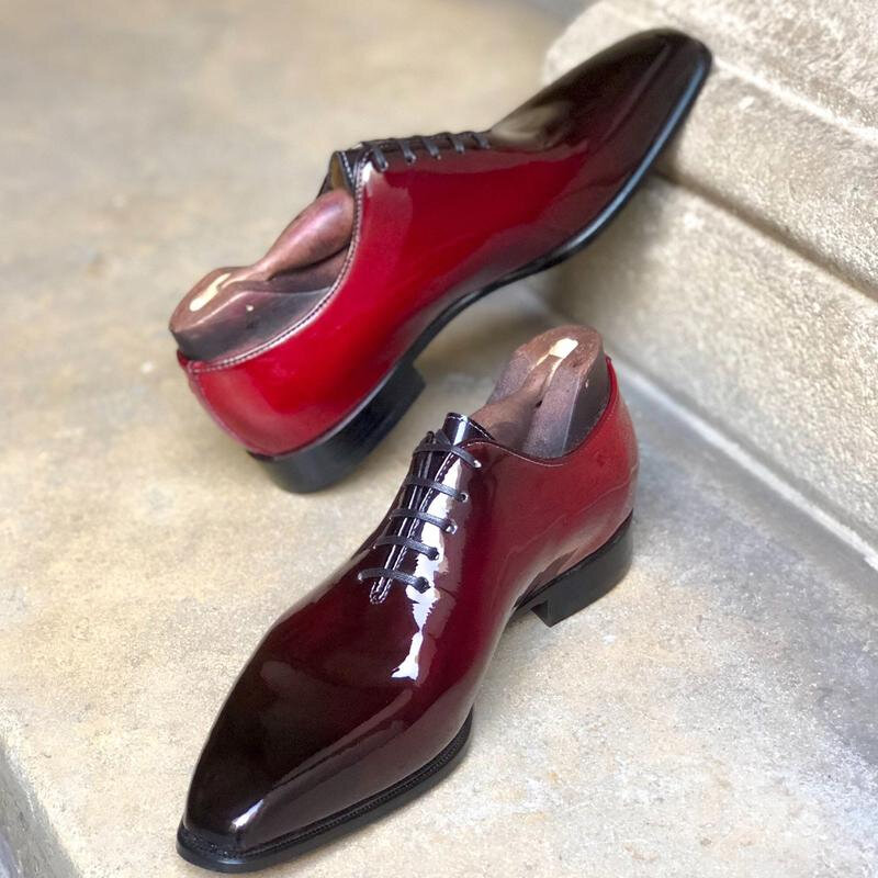 Oxfords sapatos chaussures de vache derby masculino sapatos chaussures para hommes vestido de couro do plutônio clássico sólido festa escritório vermelho kz399