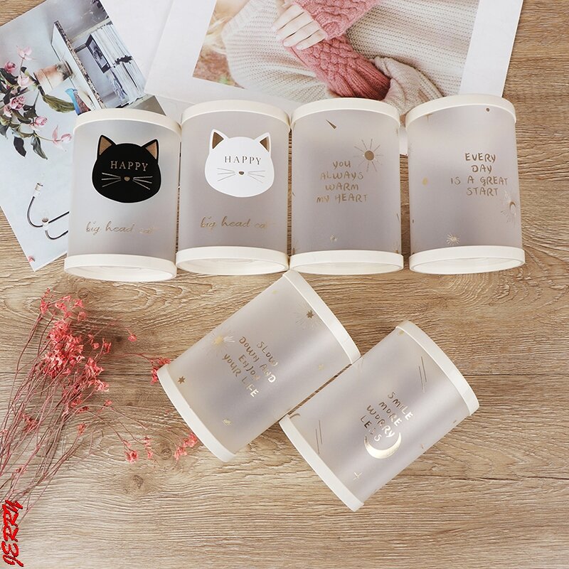1 Pcs Cute Stationery PP Animal Cat Star Transparent Frosted Round Pen Holder Students Supplies Pencil Holders Gifts