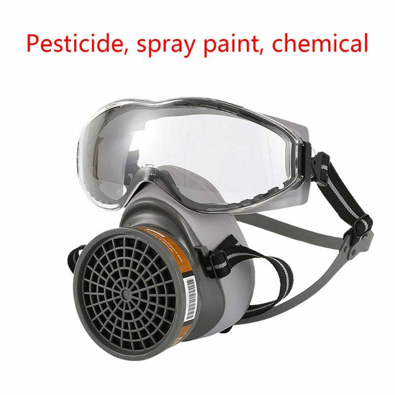 1Set Half Face Gas Mask with Goggles Chemical Dust Mask Filter Breathing Respirators for Painting Spray Welding Industrial Acces