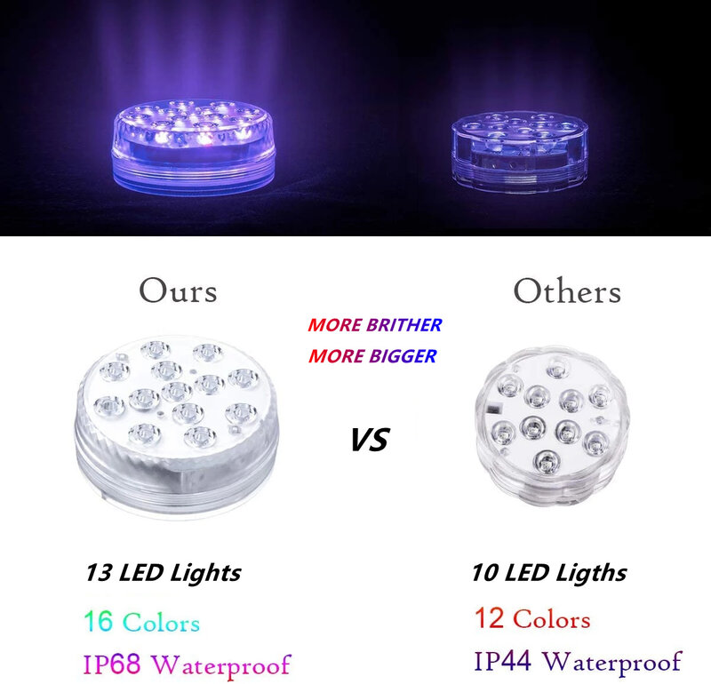 2022 upgrade 16 Colors 13 Led Submersible Lights With Magnet and Suction Cup Pond Fountain Underwater Night Light for Vase