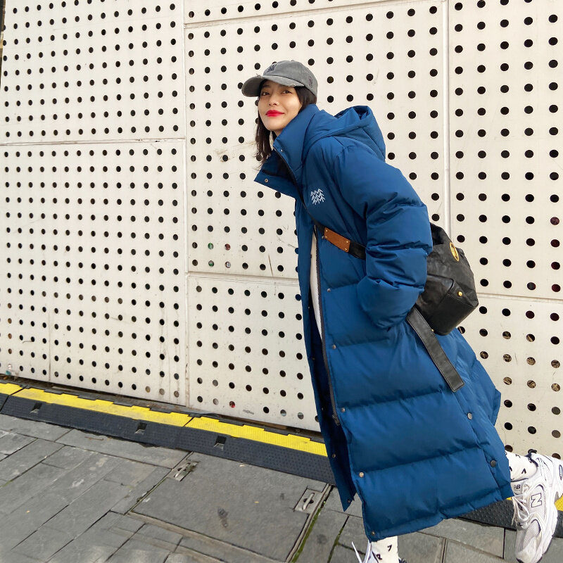 2023 New Long Blue Down Cotton-padded Jacket Women's Winter Over-the-knee Plus Size Winter Coat.Puffer Jacket Long Jacket
