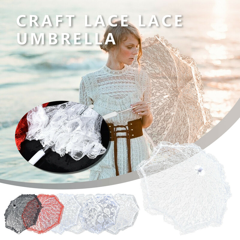 Craft Lace White Umbrella Cotton Decoration Wedding Photography Prop European dance Performance Embroidery Umbrella