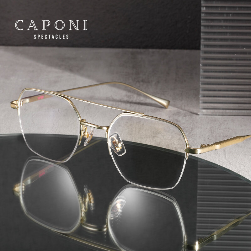 Caponi puro titânio óculos quadro homem leve meia armação óculos azul luz proteger óculos ópticos para homem jf5228