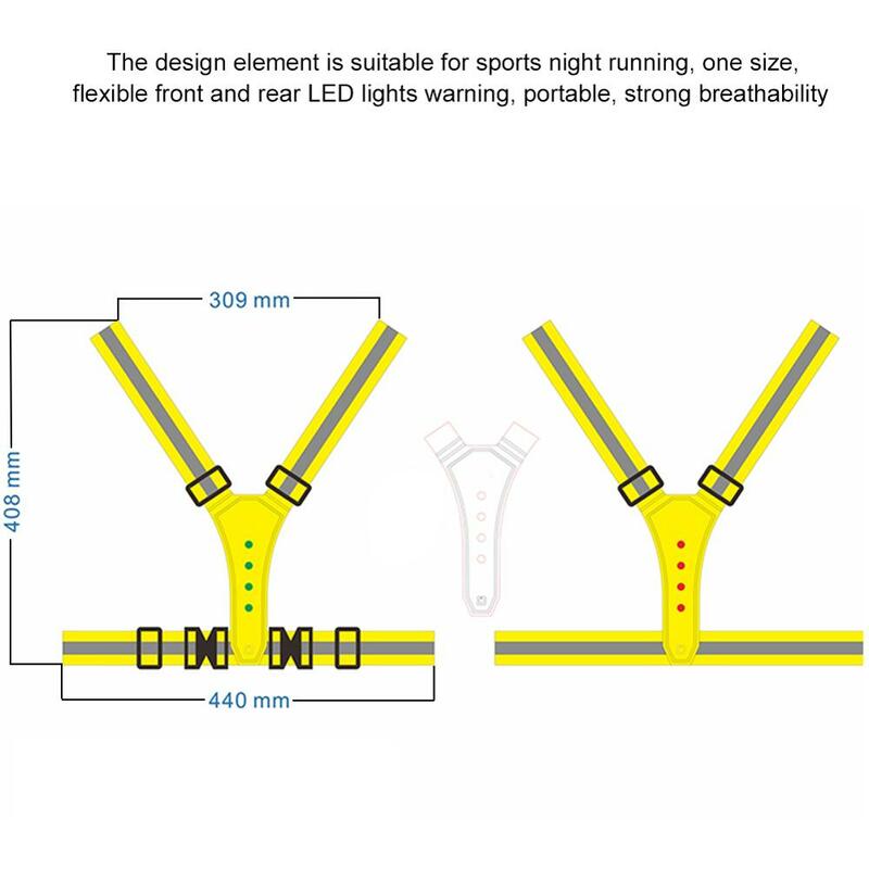 LED elastico Gilet Da Ciclista Regolabile Maglia di Visibilità Riflettente Gear Strisce di Notte Sicurezza E Prevenzione Nello Sport Ciclismo Riflettente Cintura Equitazione