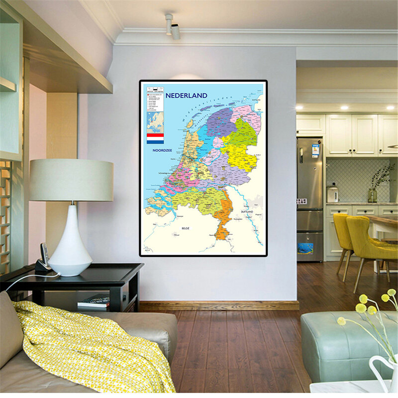 59*84cm o mapa político dos países baixos com detalhes pintura da lona arte da parede cartaz sala de estar decoração casa material escolar