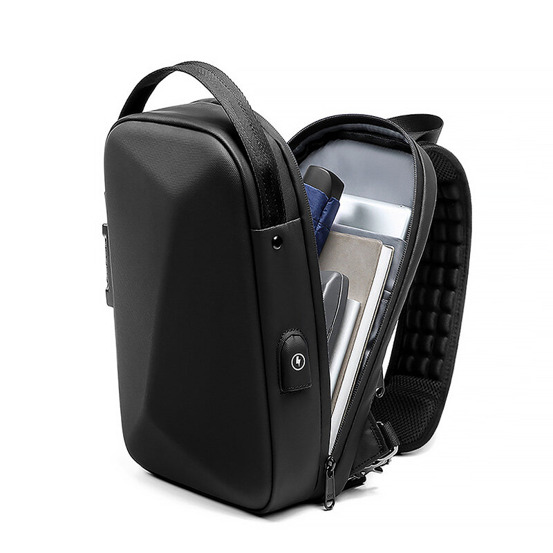 メンズ多機能盗難防止ショルダーバッグ,ファッショナブルな防水バッグ,USB充電付き,チェストバッグ