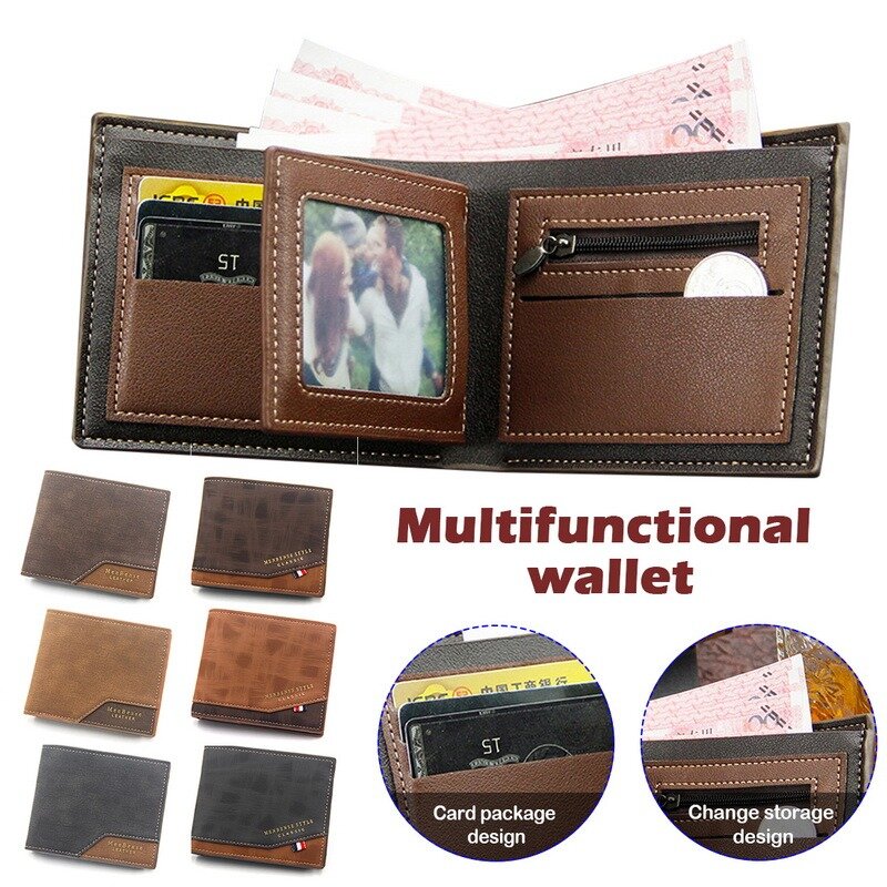 2021 Men PU Leather Short Wallet With Zipper Pocket Big Capacity Card Holder Small Money Purses Wallets Coin Bag Zipper Wallet